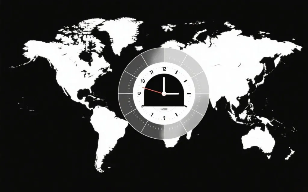 世界地图时区叠加与足球转播时间窗口示意，强调全球观众平衡